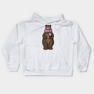 Cute Bear in a Fuzzy Pink Scarf with a Cup of Hot Chocolate Kids Hoodie